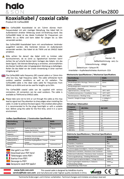 CoFlex2800 RP-SMA Male auf RP-SMA Female 10m (CFD-300) - Halo&Son Austria